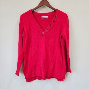 By Anthropologie Womens Oversized Knit Sweater XS Red V-Neck Buttons Tomato Girl
